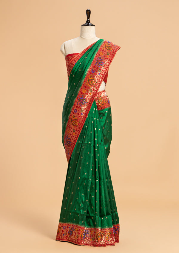 Bottle Green Paithani Silk Saree