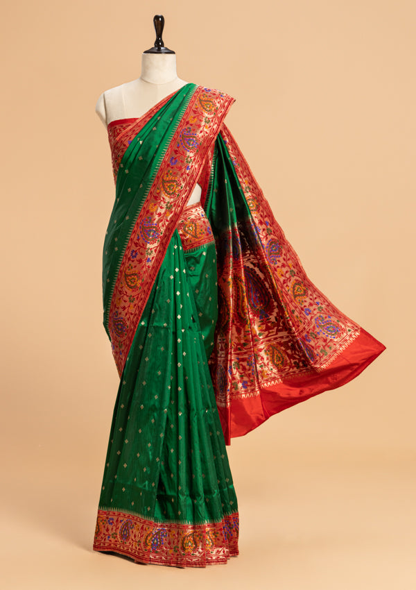 Bottle Green Paithani Silk Saree