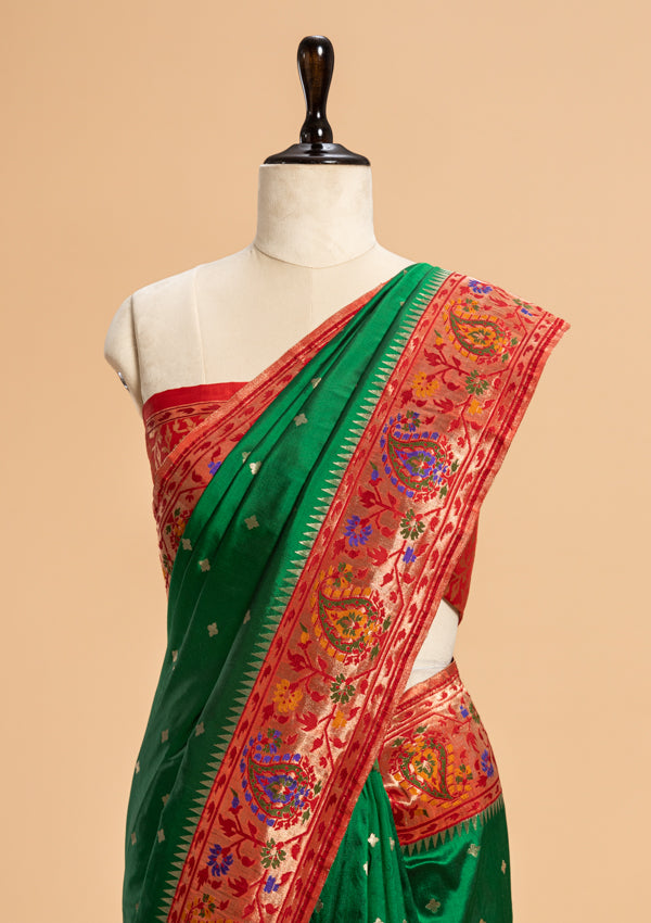 Bottle Green Paithani Silk Saree