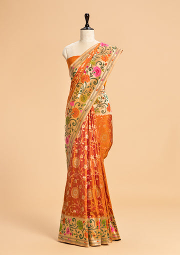 Rust Orange Paithani Silk Saree