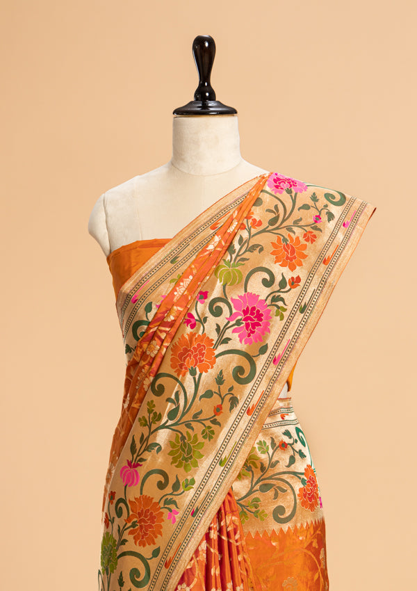 Rust Orange Paithani Silk Saree