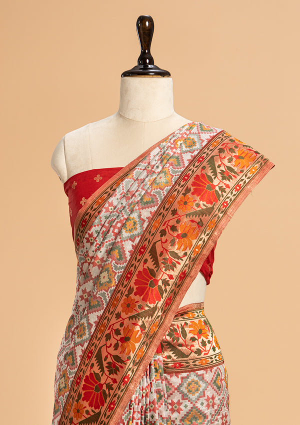 Off-White Patola Silk Saree