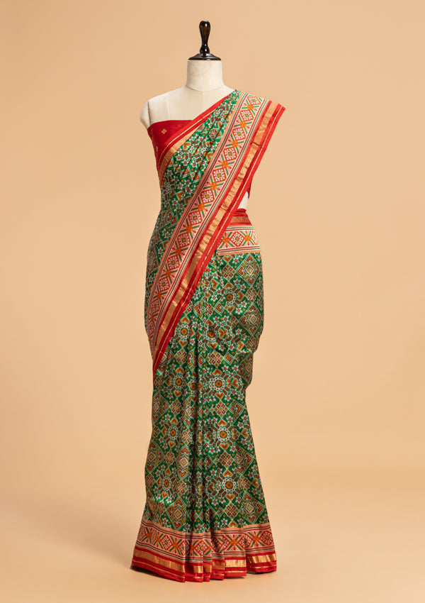 Bottle Green Patola Silk Saree