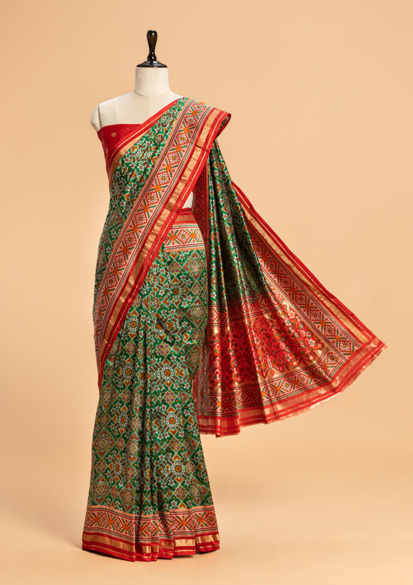 Bottle Green Patola Silk Saree