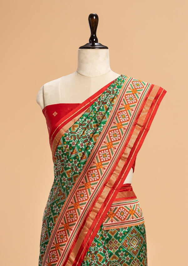 Bottle Green Patola Silk Saree