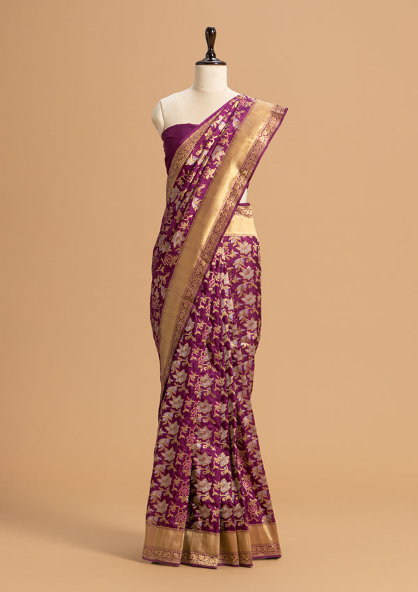Wine Jamdani Silk Saree