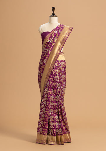 Wine Jamdani Silk Saree