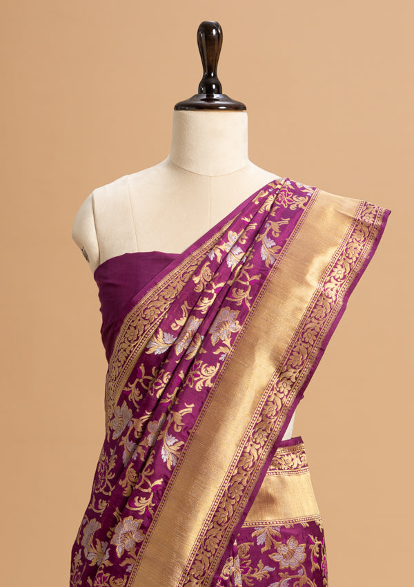 Wine Jamdani Silk Saree