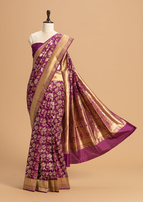 Wine Jamdani Silk Saree