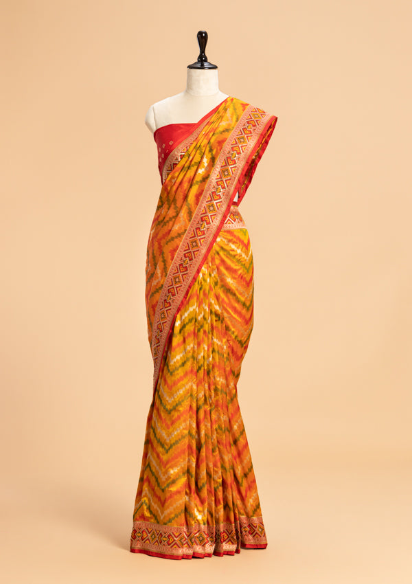 Short Golden Patola Silk Saree