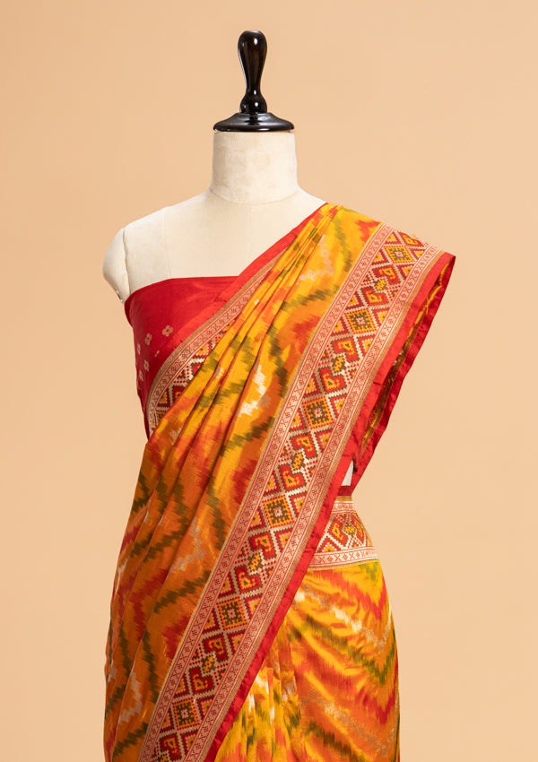Short Golden Patola Silk Saree