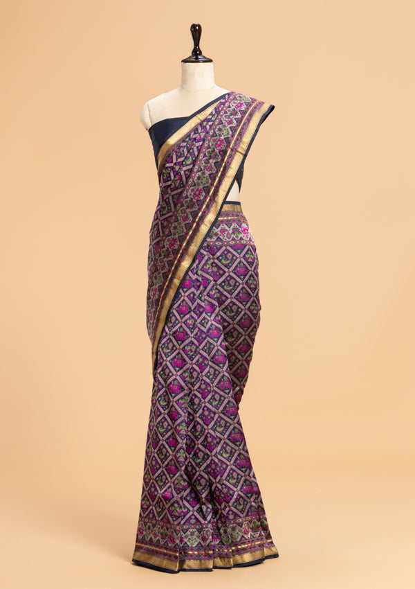 Navy Blue Patola Silk Saree