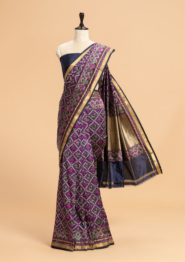 Navy Blue Patola Silk Saree