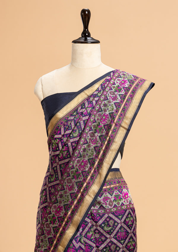 Navy Blue Patola Silk Saree