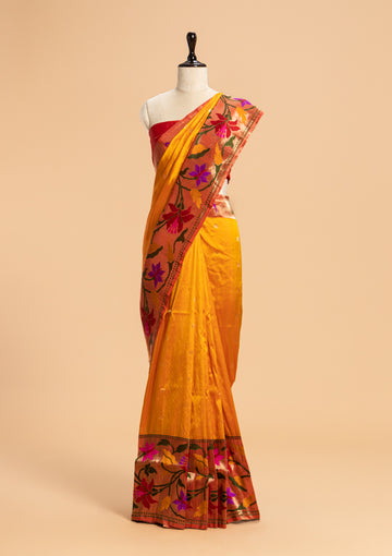 Short Gold Paithani Silk Saree