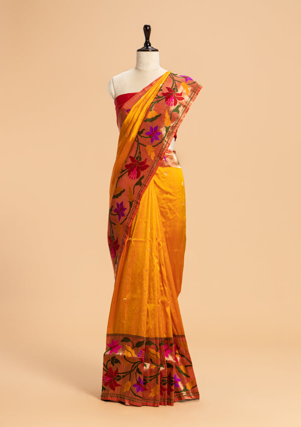 Short Gold Paithani Silk Saree