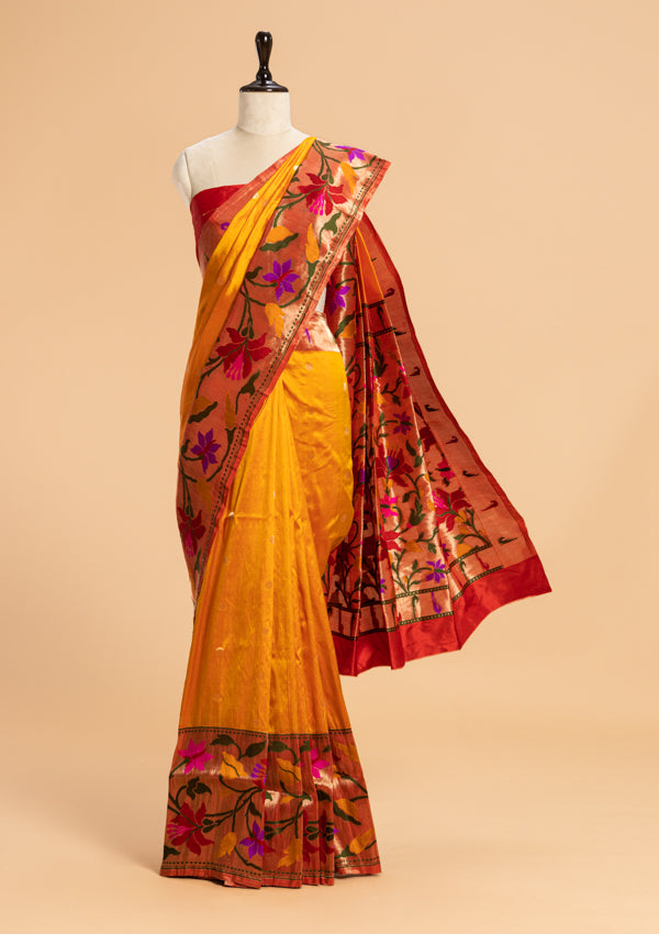Short Gold Paithani Silk Saree