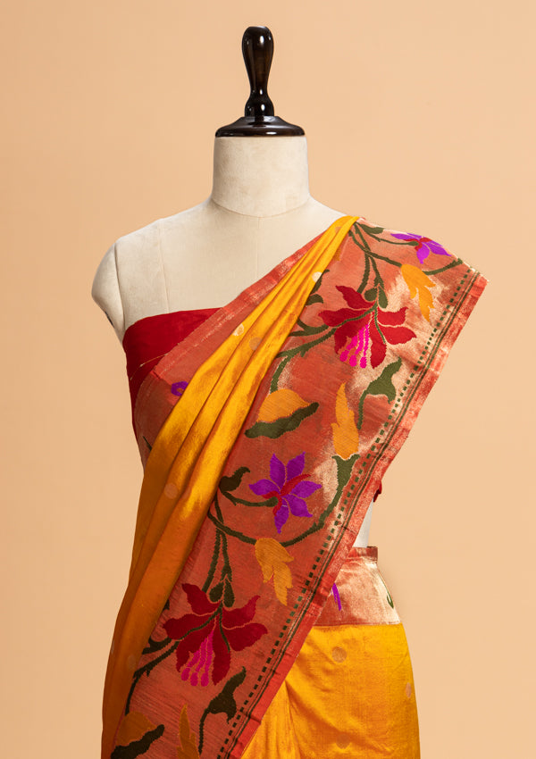 Short Gold Paithani Silk Saree