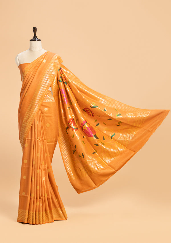 Orange Meenakari Pallu Georgette Tussar Saree