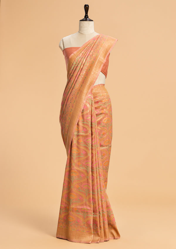 Gajar Pink Jamdani Jaal Georgette Tussar Saree