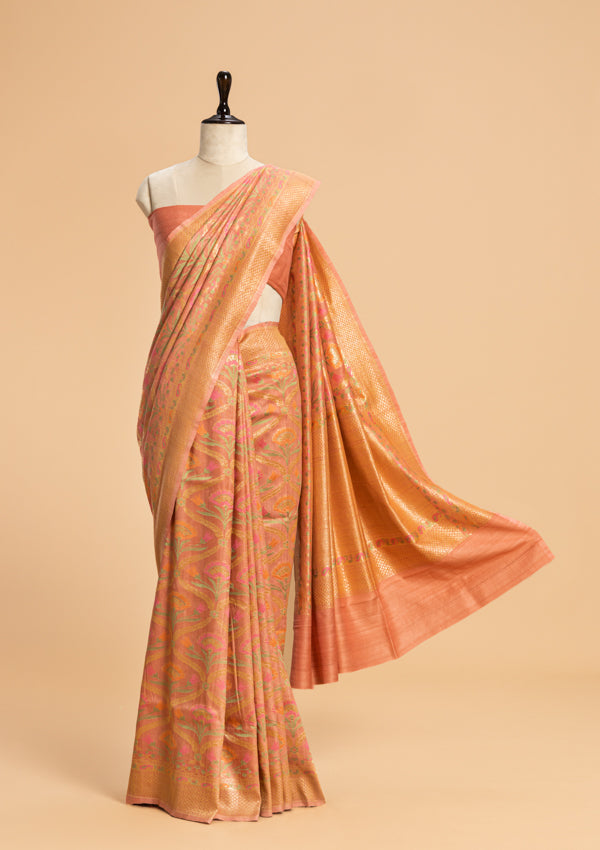 Gajar Pink Jamdani Jaal Georgette Tussar Saree