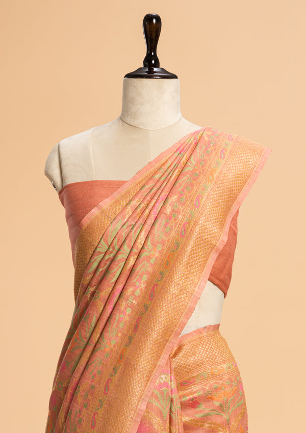Gajar Pink Jamdani Jaal Georgette Tussar Saree