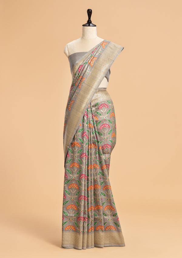 Grey Jamdani Jaal Georgette Tussar Saree