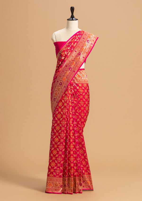 Strawberry Pink Patola Silk Saree