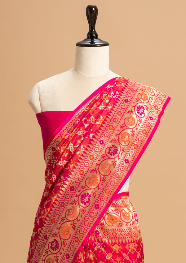 Strawberry Pink Patola Silk Saree