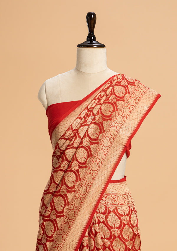 Red Jamdani Georgette Saree