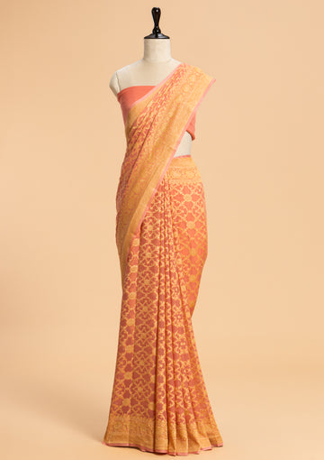 Peach Jamdani Georgette Saree