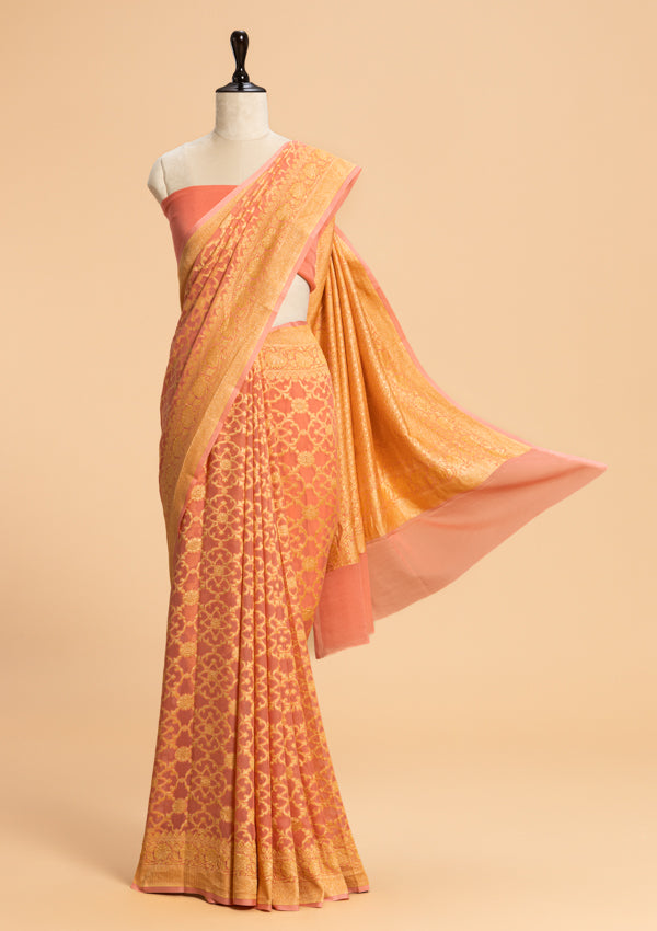 Peach Jamdani Georgette Saree