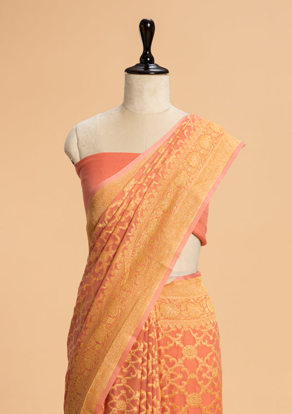 Peach Jamdani Georgette Saree