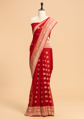 Red Kadwa Butta Georgette Saree