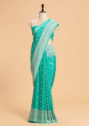 Firozi Jamdani Georgette Saree