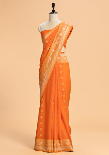 Orange Kadwa Butta Georgette Saree