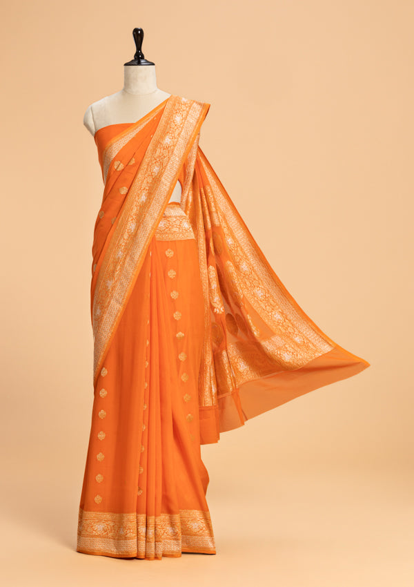 Orange Kadwa Butta Georgette Saree