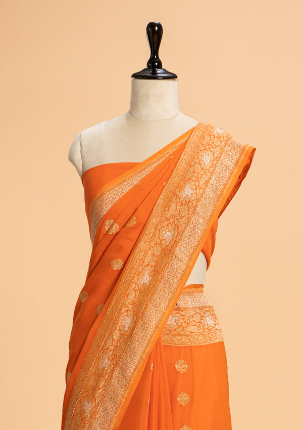 Orange Kadwa Butta Georgette Saree