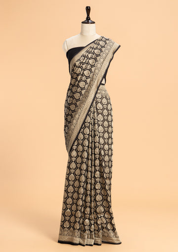 Black Jamdani Georgette Saree