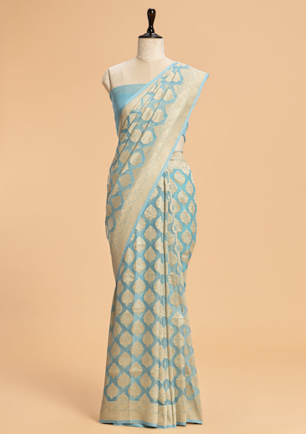 Sky Blue Jamdani Georgette Saree