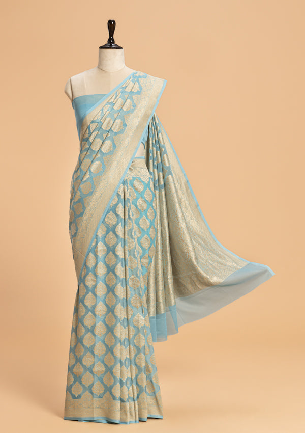 Sky Blue Jamdani Georgette Saree