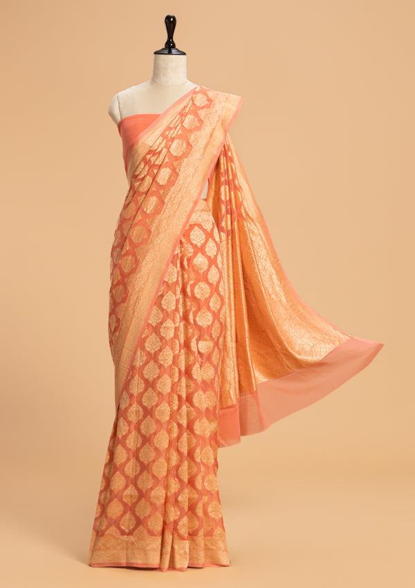 Peach Jamdani Georgette Saree