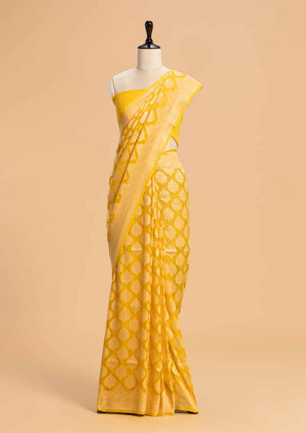 Yellow Jamdani Georgette Saree