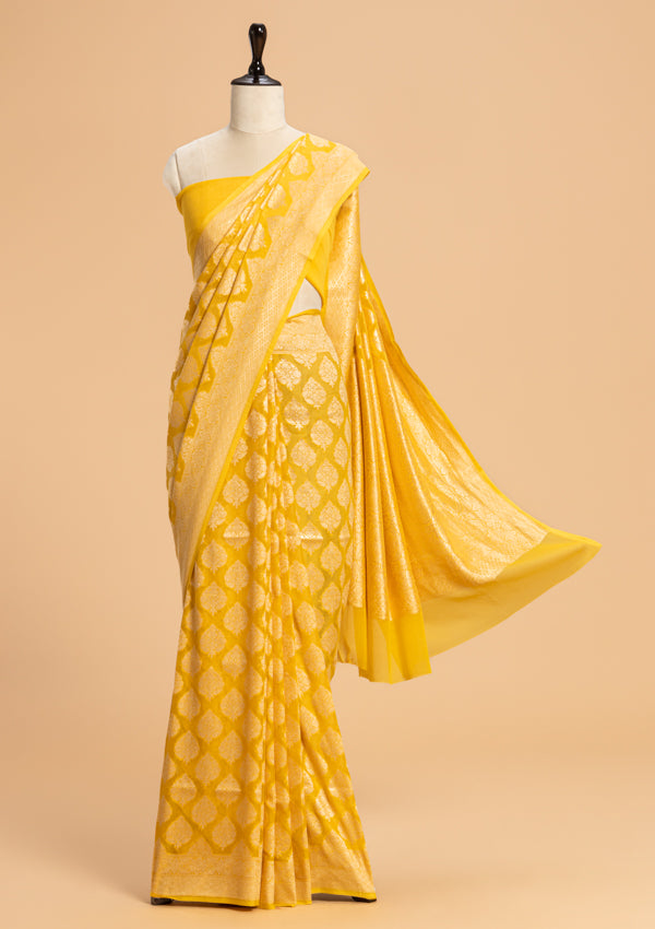 Yellow Jamdani Georgette Saree