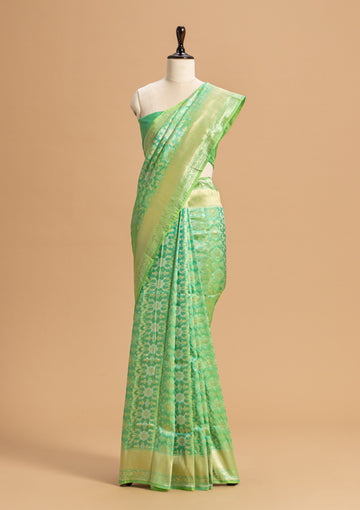Sea Green Jamdani Silk Saree