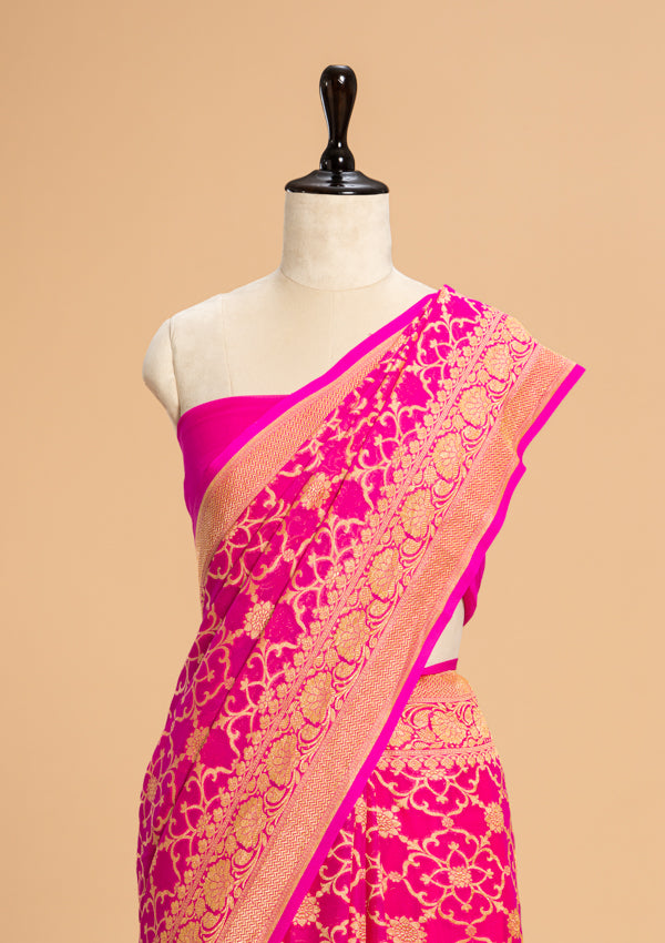 Rani Pink Jamdani Georgette Saree