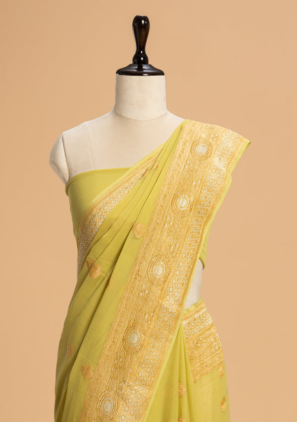 Light Green Kadwa Butta Georgette Saree