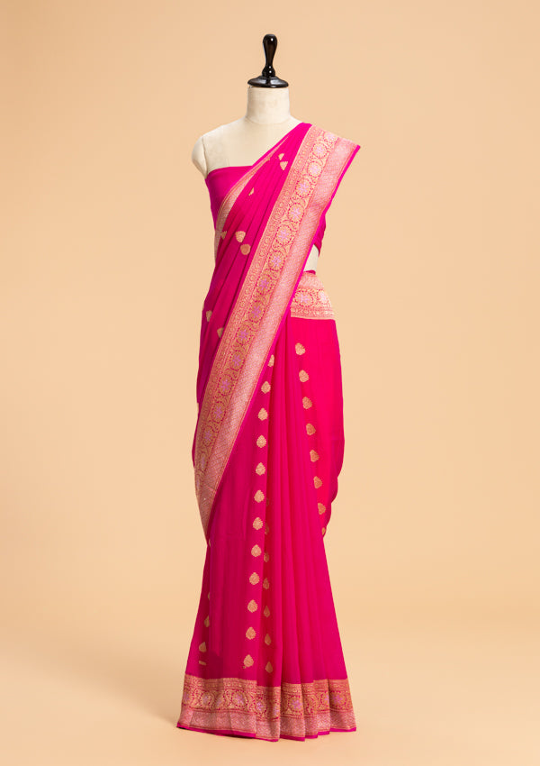 Rani Pink Kadwa Butta Georgette Saree
