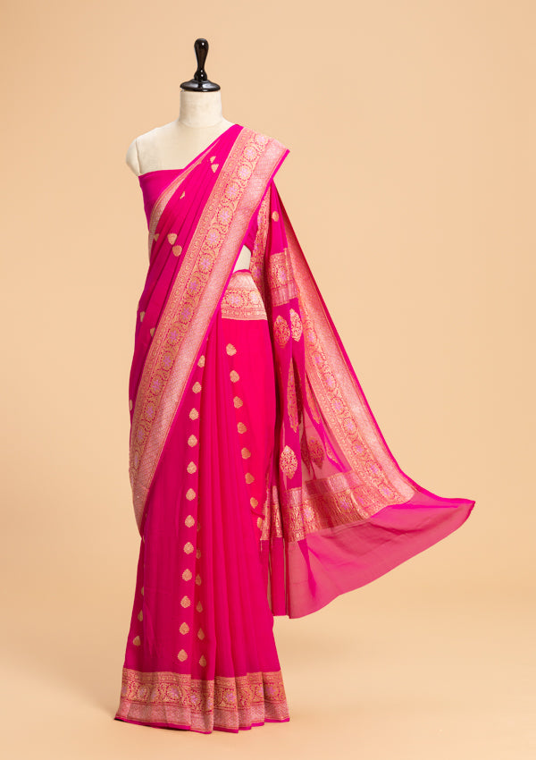 Rani Pink Kadwa Butta Georgette Saree