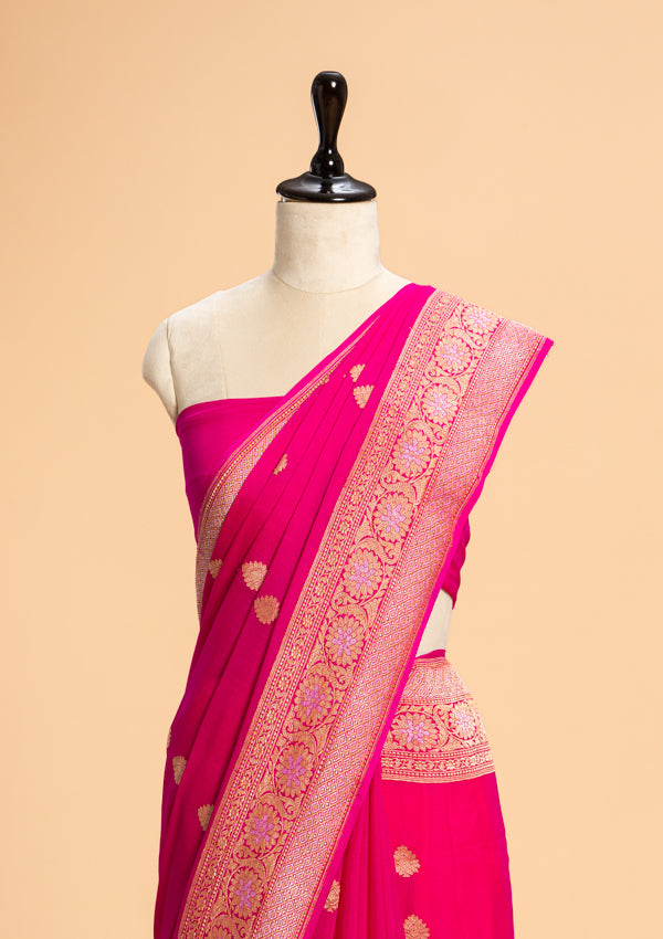 Rani Pink Kadwa Butta Georgette Saree